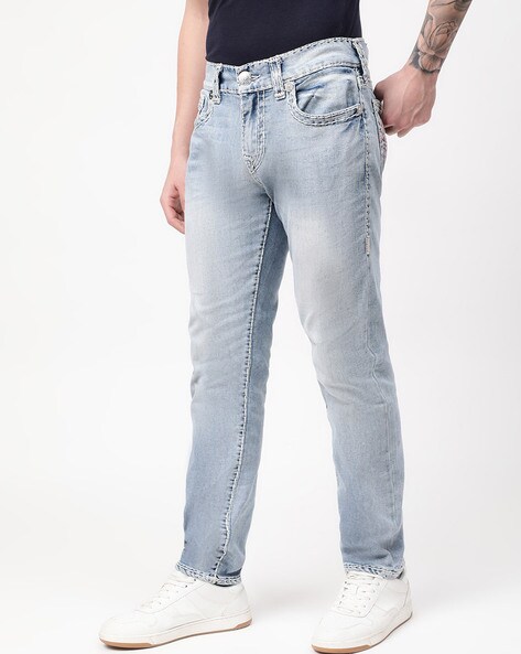 Mid Rise Straight Jeans with Insert pockets