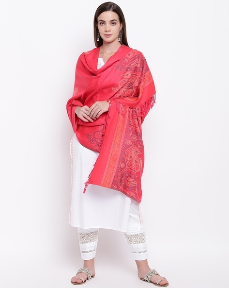 Paisley Woven Shawl with Tassel Price in India