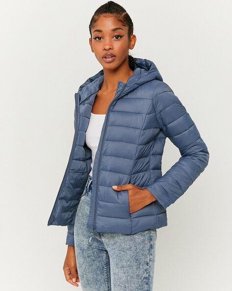 blue womens puffer jacket