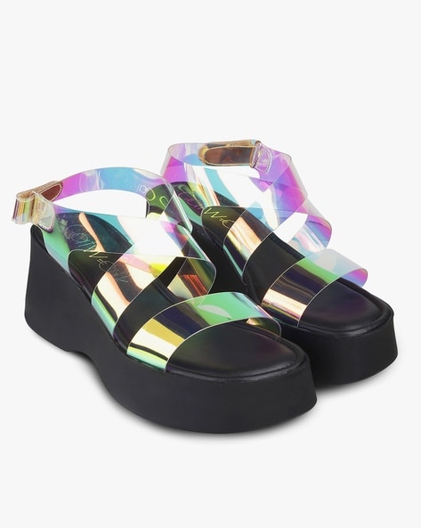 Shiny Holographic Strappy Platform Sandals Metallic Mirror Lace Up Shoes |  Heels, Lace up high heels, Platform sandals