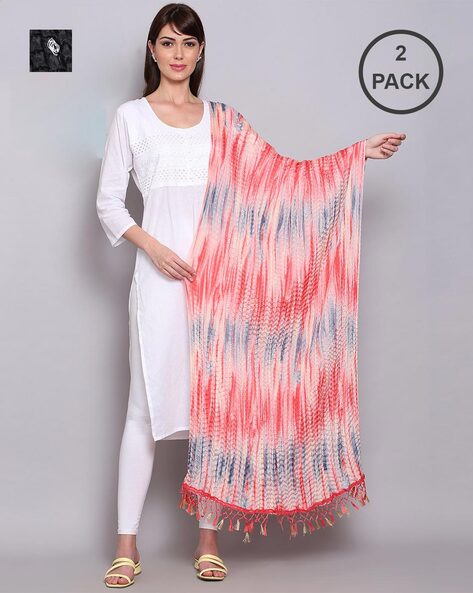 Pack of 2 Tie & Dye Dupatta with Tassels Price in India
