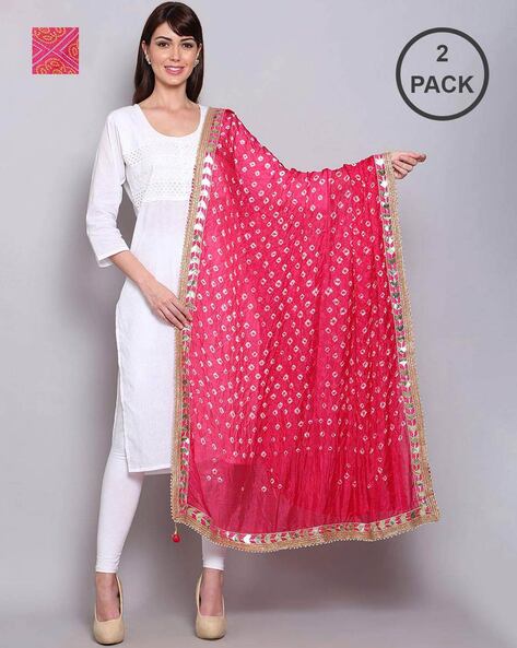 Pack of 2 Tie & Dye Dupatta with Latkans Price in India