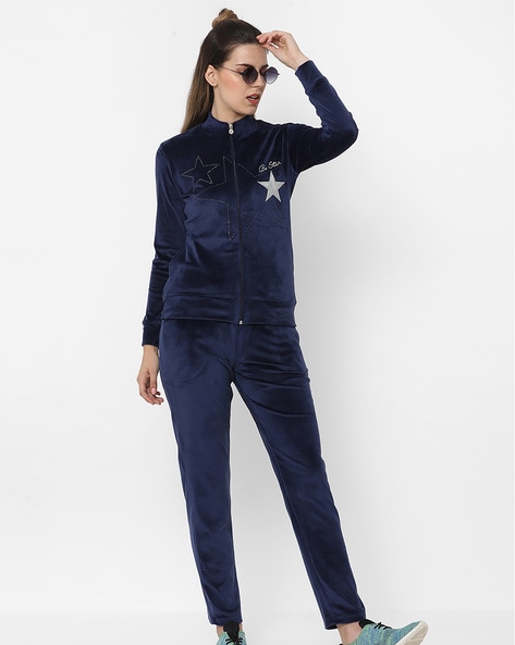 Navy blue 2025 velour tracksuit