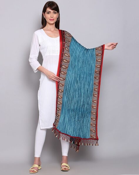 Textured Silk Dupatta with Tassels Price in India