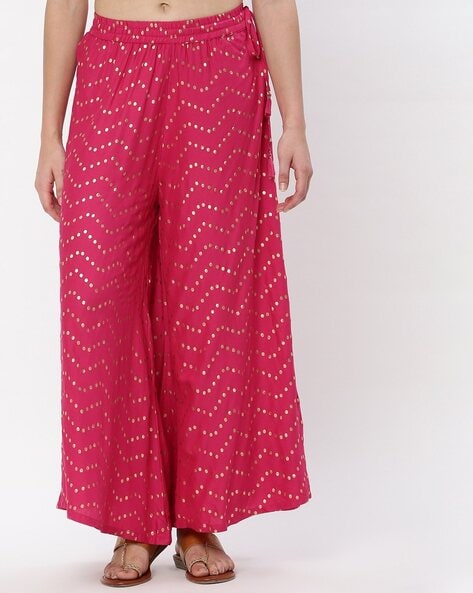 Embroidered Palazzo Pants with Semi-Elasticated Waist