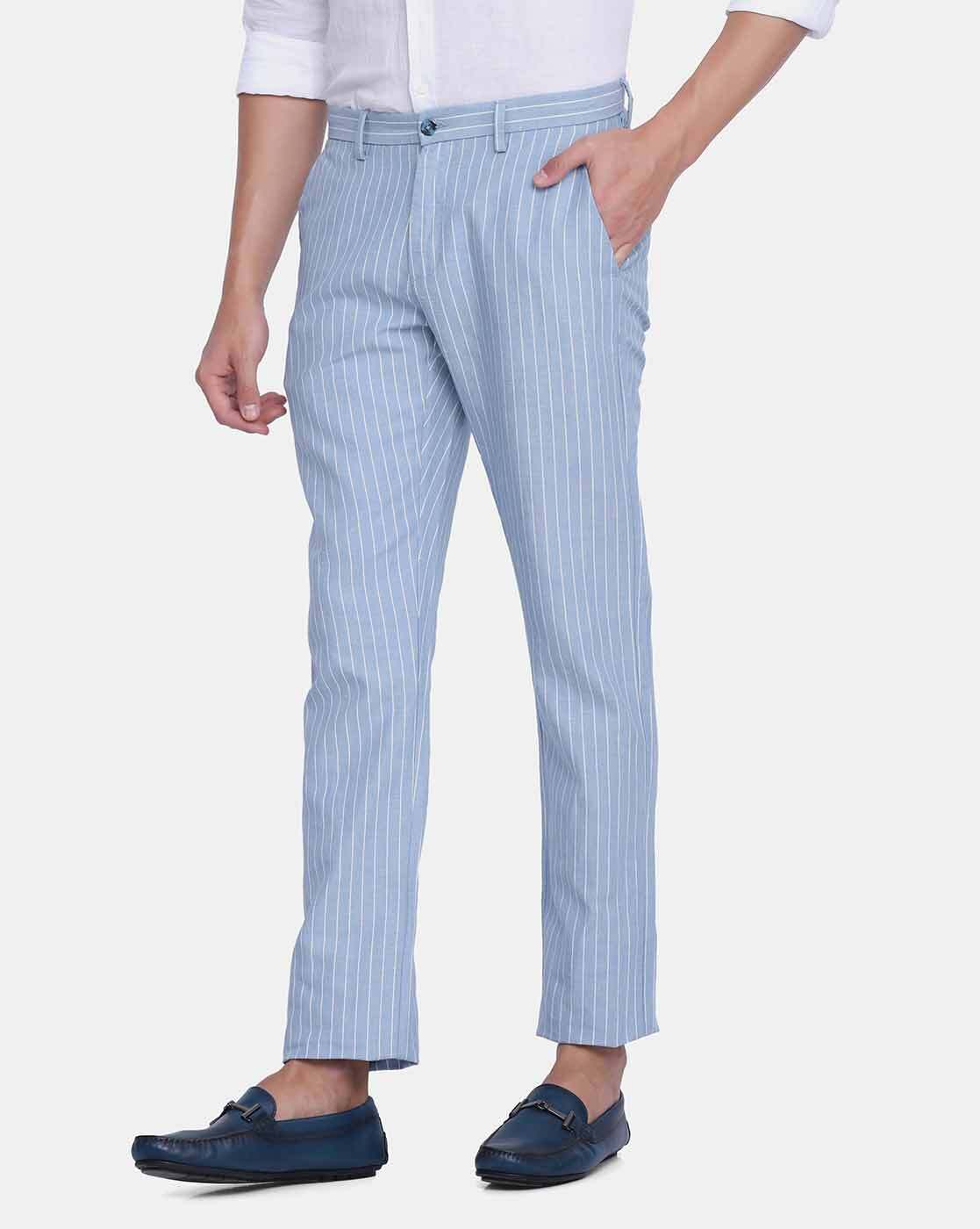 Firefly Blue Stripes Premium Wool Blend Pant For Men.