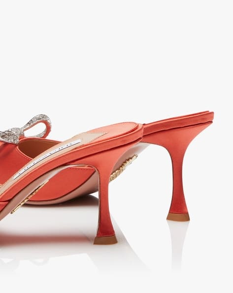 【AQUAZZURA】carrie 75 crystal-embellished satin mules AQUAZZURA - Let be seduced by our Carrie Crystal Bow Mules