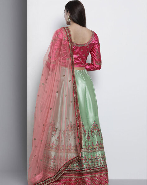 Pista Green Silk & Net Hand Embellished Frilled Lehenga Set For Girls  Design by Pink Cow at Pernia's Pop Up Shop 2024