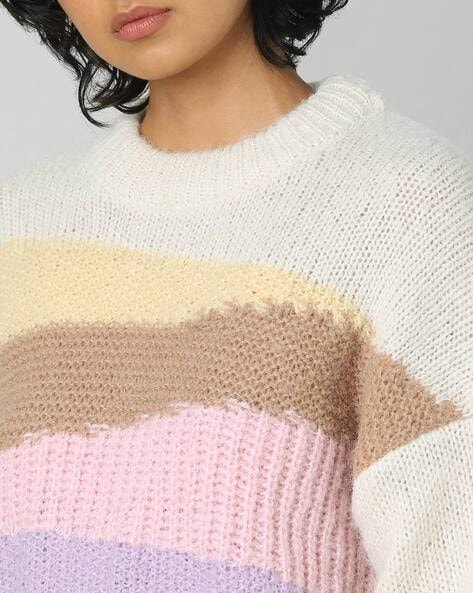 Contrast striped panel ribbed sweater best sale