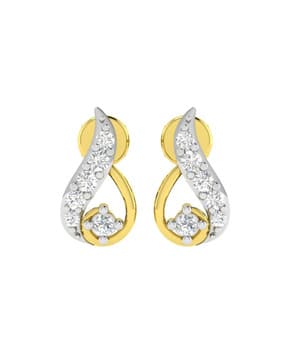 Yellow Gold Stone-Studded Stud Earrings-image-18