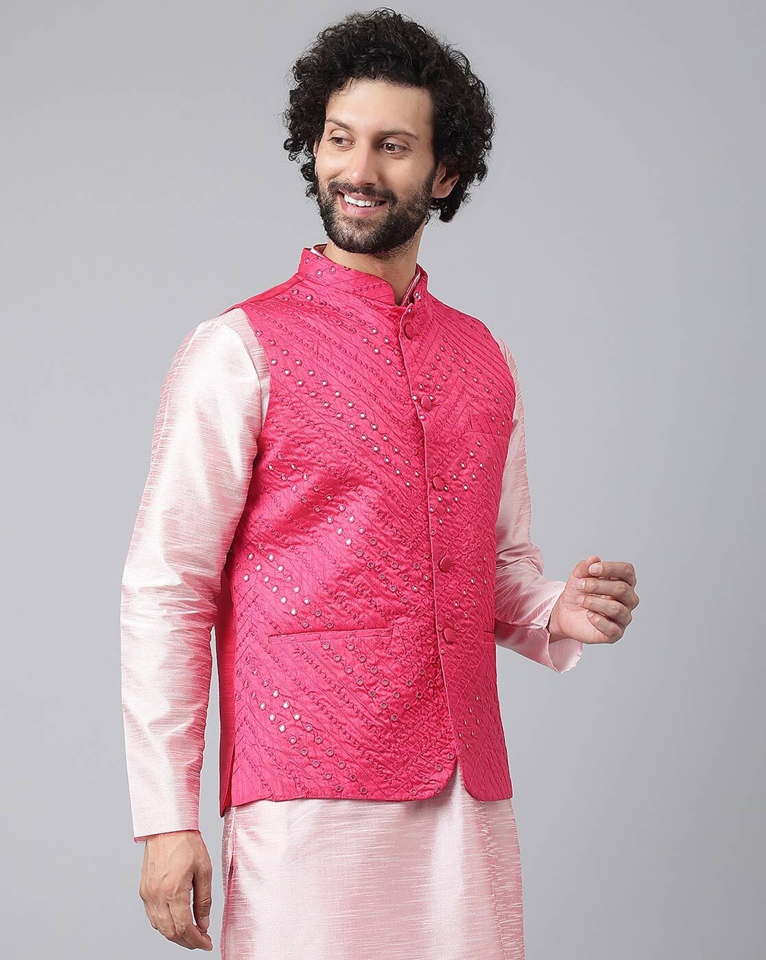 Pink Nehru Jacket – Karan Moin