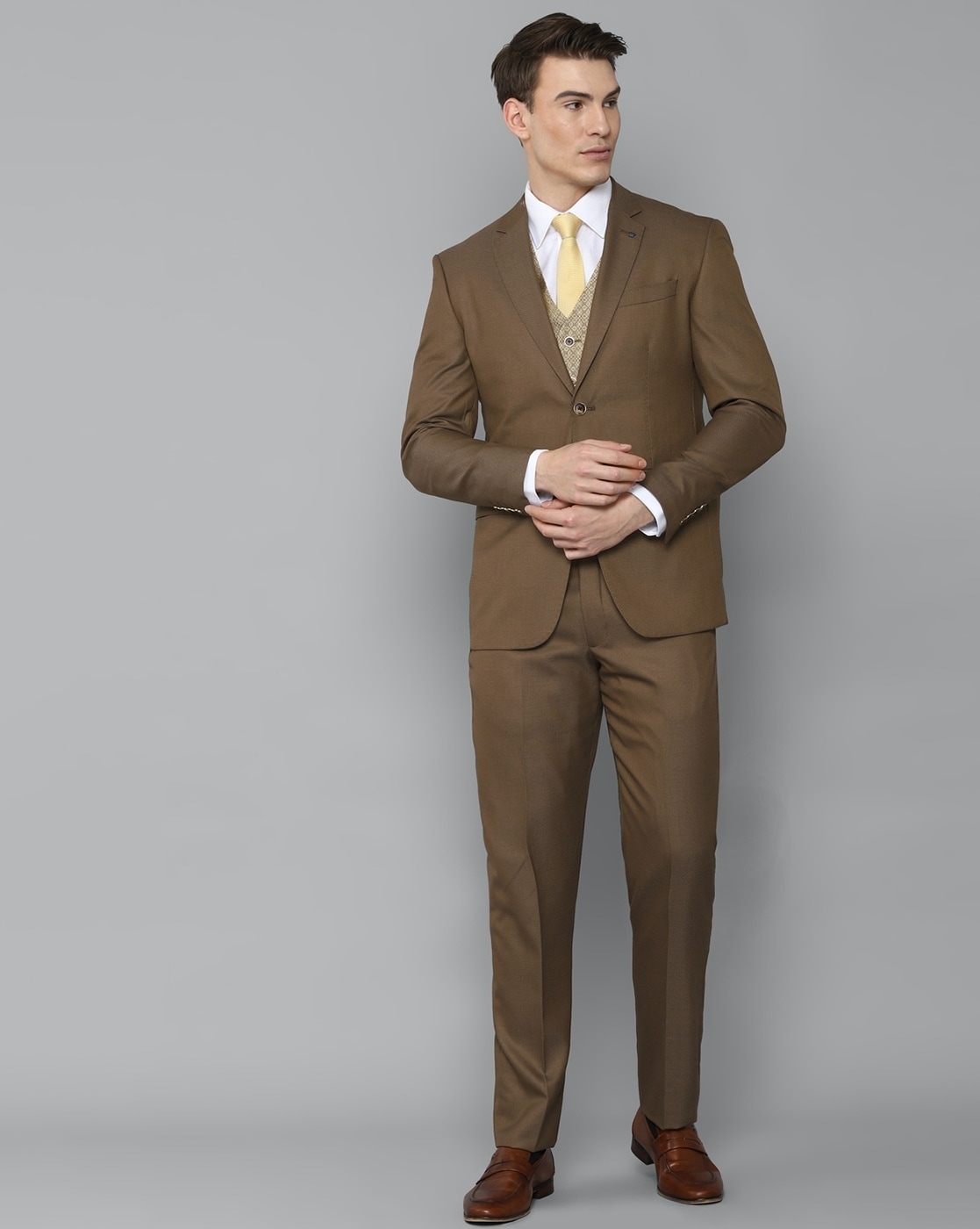 Buy Men Brown Slim Fit Solid Formal Two Piece Suit Online  642157  Allen  Solly