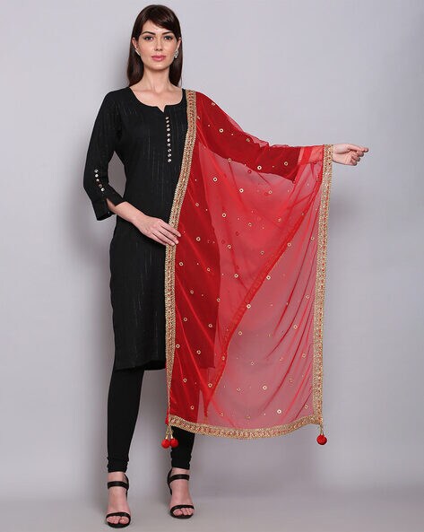 Embellished Dupatta with Lace Border Price in India