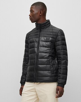 BOSS - Monogram-jacquard water-repellent padded jacket with hood