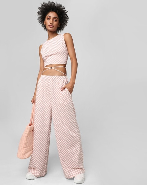 Pink Check Belted Skinny Pants | boohoo