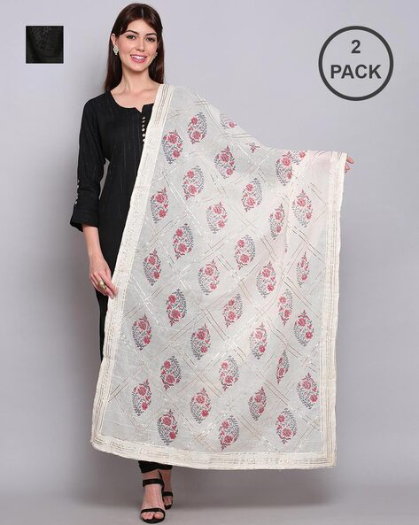 Pack of 2 Printed Dupatta with Tassels Price in India