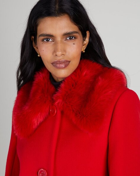 Buy KATE SPADE Faux Fur Trim Anita Coat Red Color Women AJIO LUXE