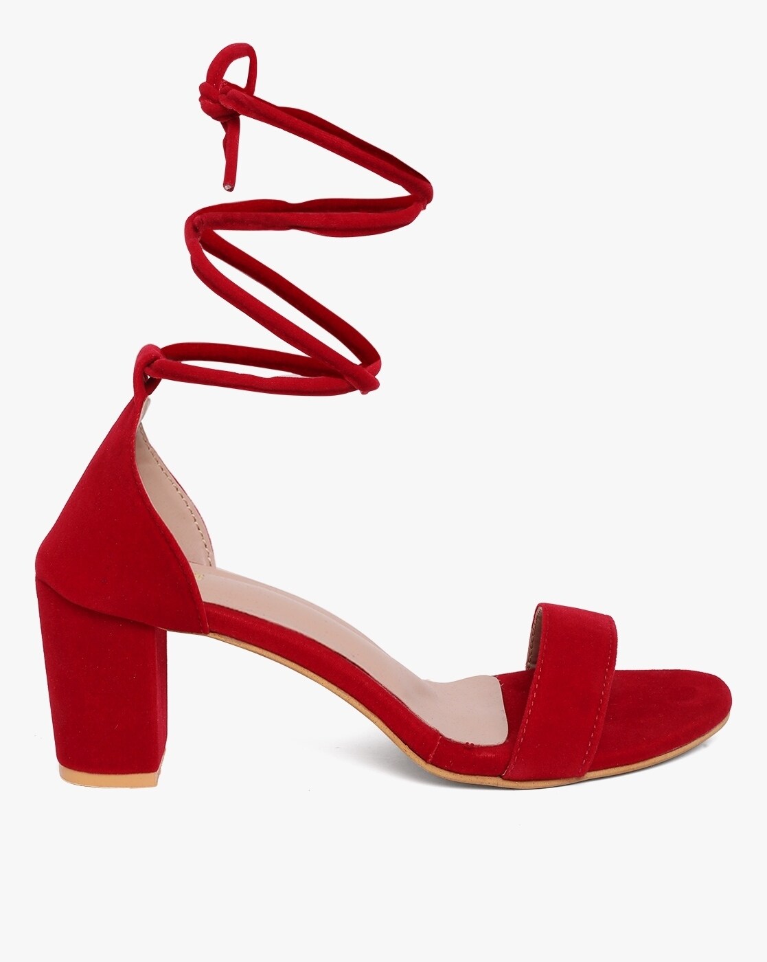 Red lace up online block heels