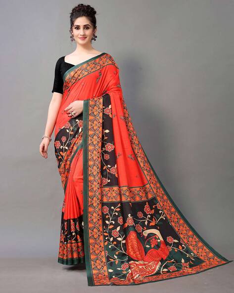 Brown Pure Wrinkle Mysore Crepe Silk Saree