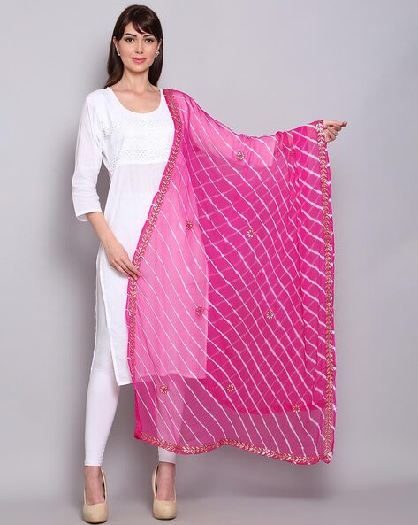 Tie & Dye Dupatta with Lace Border Price in India