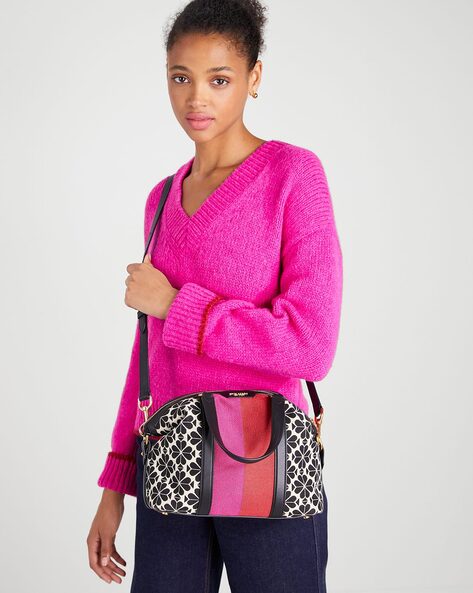 KATE SPADE NEW York Deep Pink Leather Shoulder Bag Black White Stripe  Lining -CP £11.50 - PicClick UK