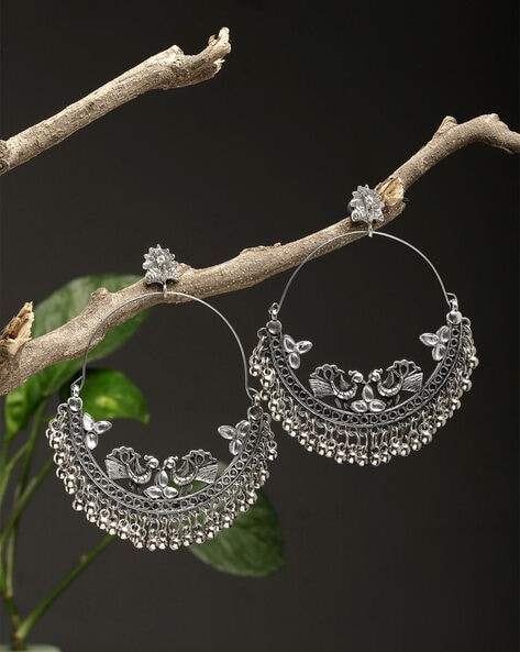 Antique Silver Pearl Bead Chandbali Earrings - Lovisa