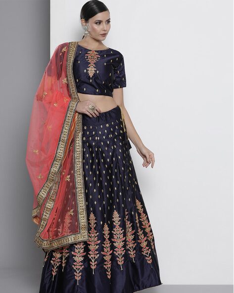 Buy Navy Blue And Peach Art Silk Anarkali Suit With Dupatta Online -  DMV15314 | Andaaz Fashion