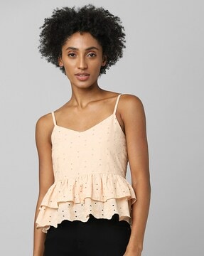 TEXTURED YOKE PEPLUM TANK