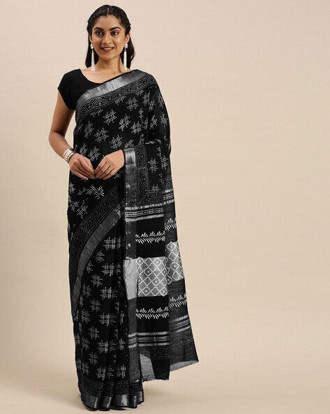 Bhagalpur Handloom Pure Linen Cotton Hand-Dyed Batik Pattern Saree-Win