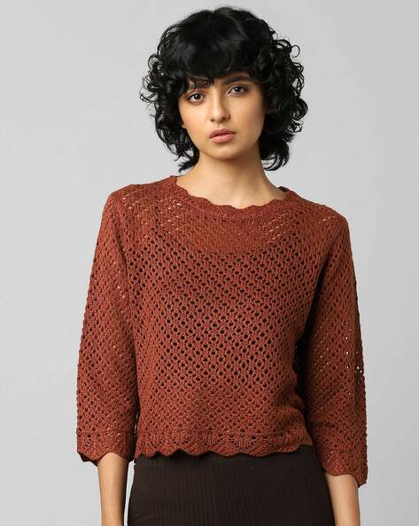 Buy Pointelle-Knit High-Neck Pullover Online at Best Prices in India -  JioMart.