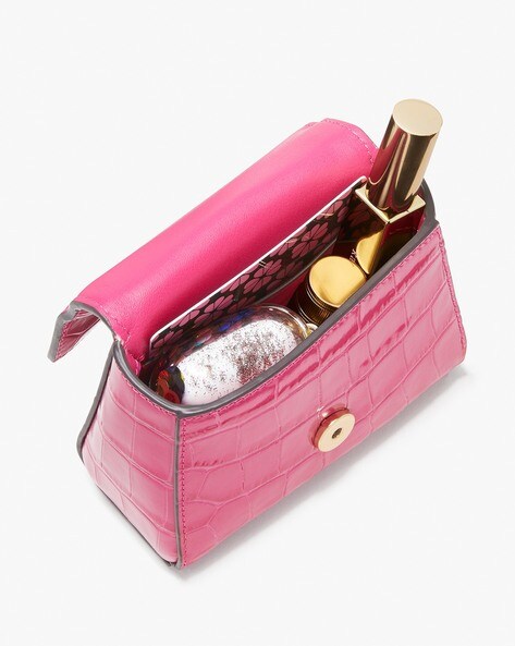 Small Dome Bag Embossed Detail Neon Pink Double Handle