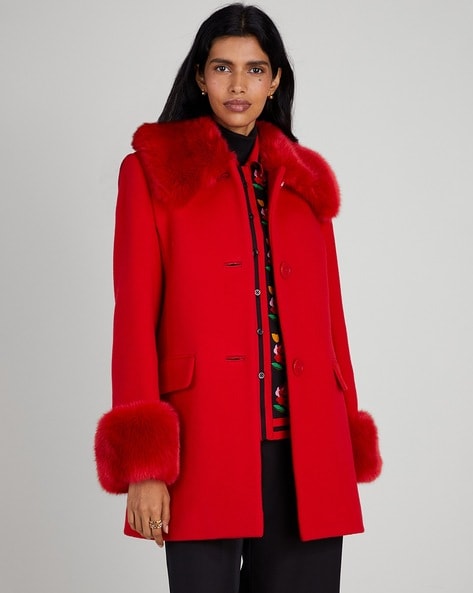 Buy KATE SPADE Faux Fur Trim Anita Coat | Red Color Women | AJIO LUXE