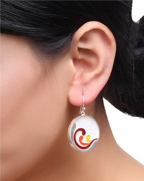 Silver Grey Enamel Long Earrings