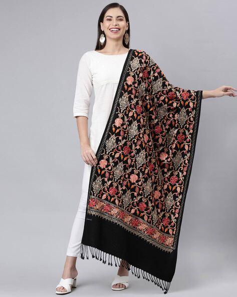 Embroidered Floral Print Rayon Shawl Price in India