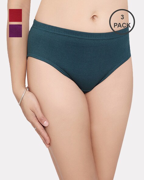 Buy DOLLAR MISSY Multi Women Assorted Deep Color Printed Pack of 3 Outer  Elasticated Cotton Bikini Panties