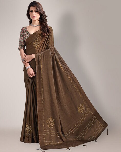 New Design Party Wear Coffee Colour Saree with Blouse