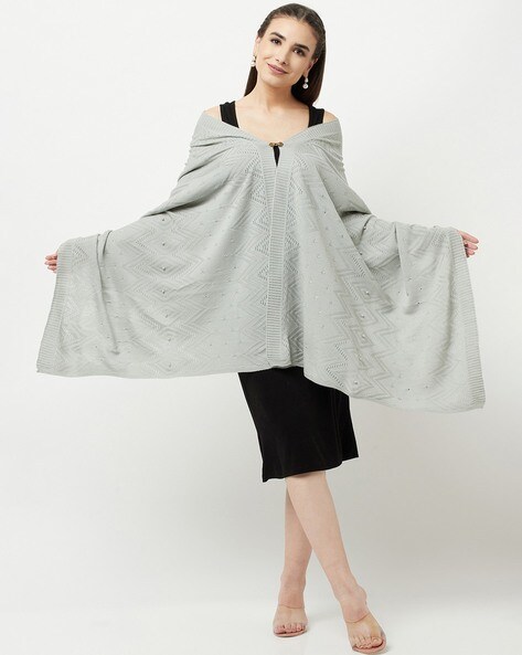 Embellished Knitted Open-Front Cape Price in India