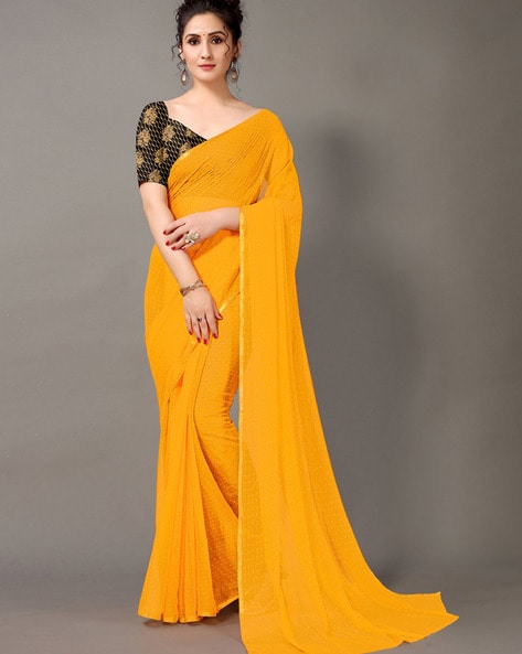 Lemon Yellow Casual Wear Floral Printed Chiffon Saree