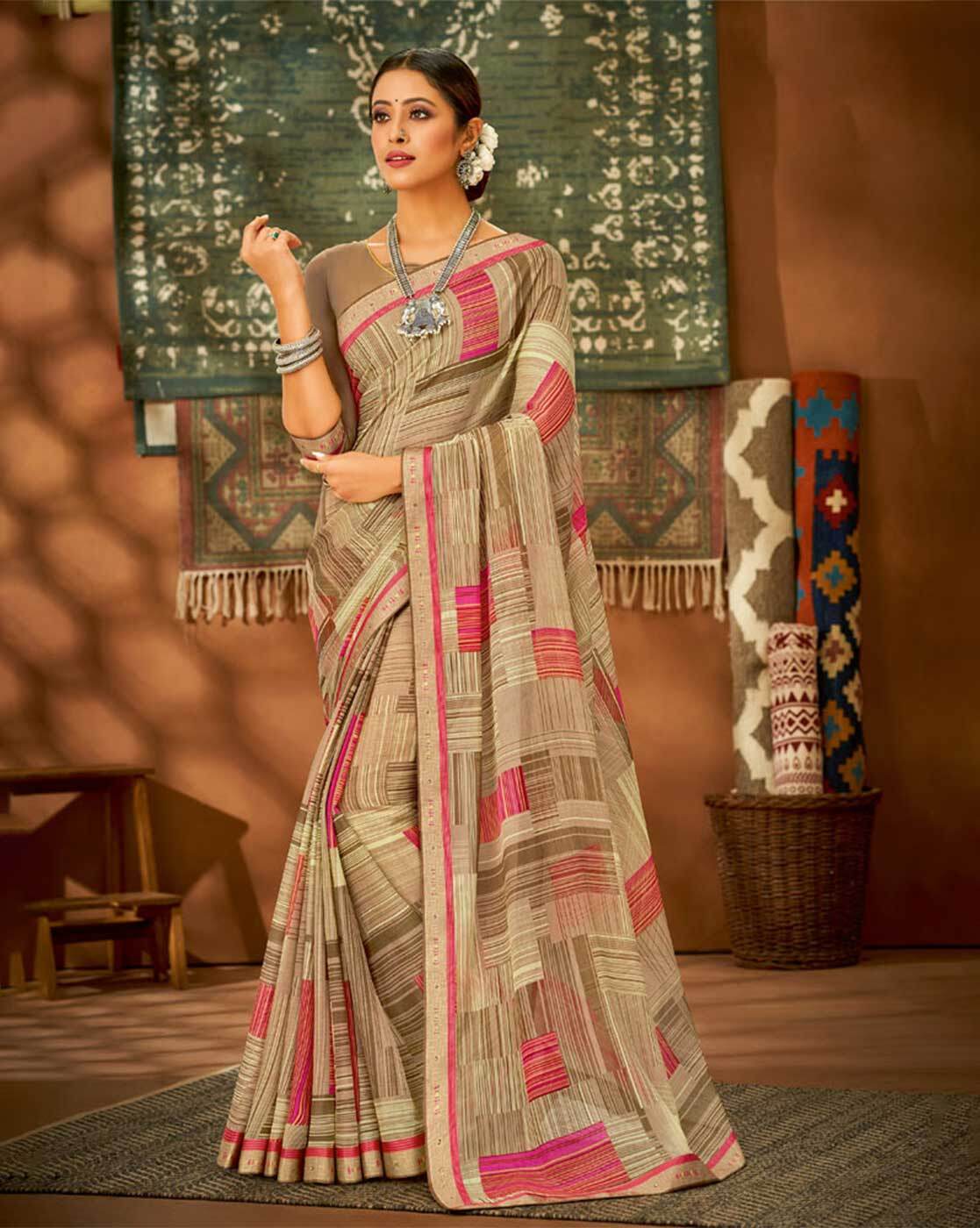 Buy Beige Sarees for Women by Vishal Prints Online | Ajio.com