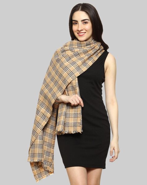 Checked Stole with Frayed Hem Price in India