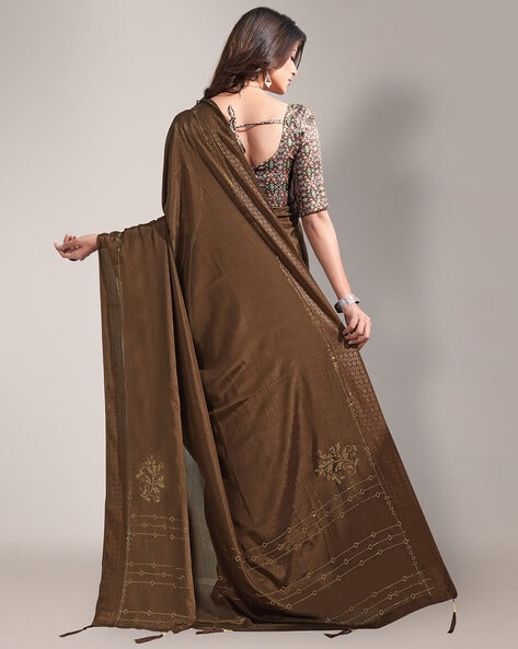 Light Brown Silk Saree With Embroidery & Sequence Work Border And Embr –  paanericlothing