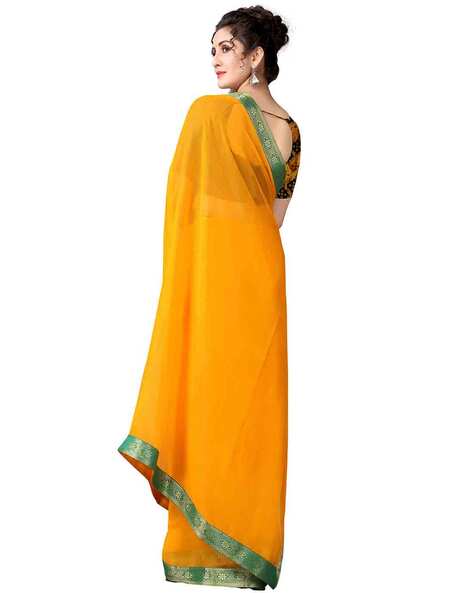 Trishnaa Women's Chiffon Saree (Yellow, 5-6 Mtrs)