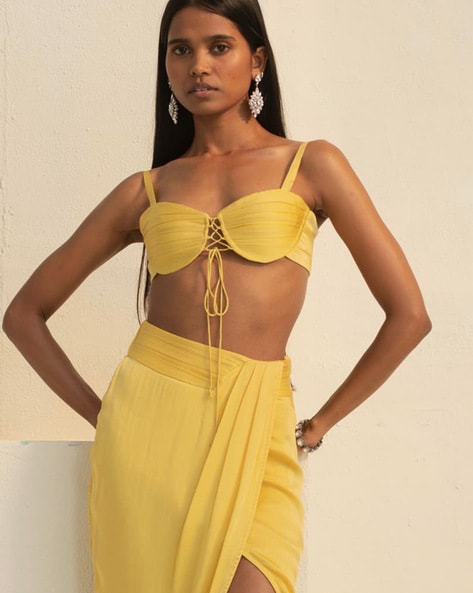 Buy Bouji Bralette Top with Front Tie, Yellow Color Women