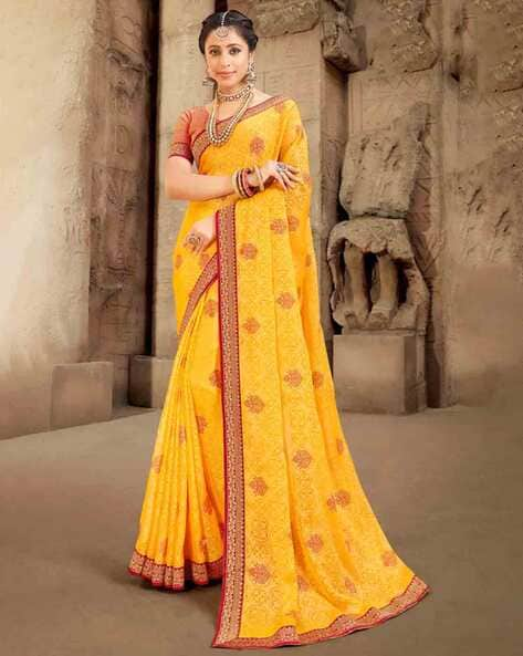 Laxmipati Imarti 7749 Yellow Chiffon Saree – Sanskar Sarees