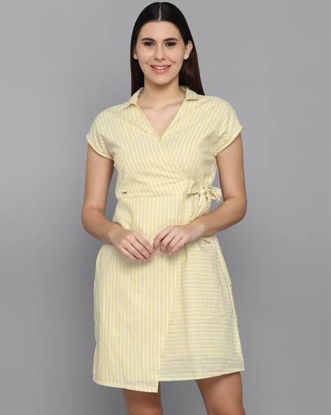 ALLEN SOLLY Striped A-Line Wrap Dress