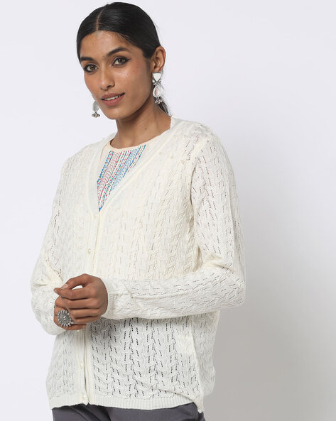 V neck white outlet cardigan