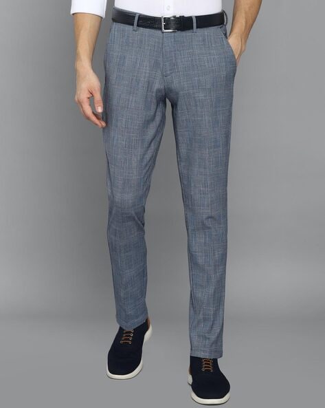 Buy ALLEN SOLLY Charcoal Checks Polyester Viscose Regular Fit Mens Trousers  | Shoppers Stop