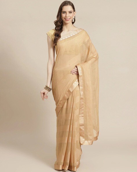 Buy QVIDYA Solid/Plain Bollywood Georgette Cream Sarees Online @ Best Price  In India | Flipkart.com