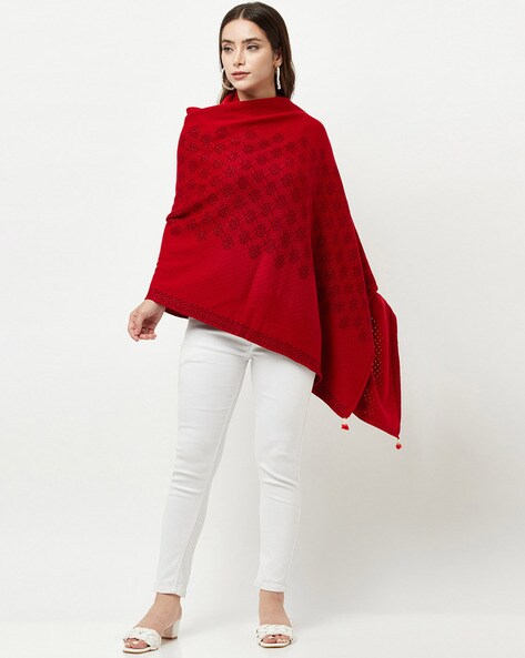 Knitted Open-Front Cape with Tassels Price in India