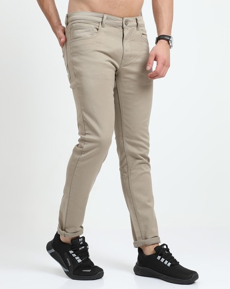 Buy Men Khaki Solid Low Skinny Fit Casual Trousers Online  685439  Peter  England